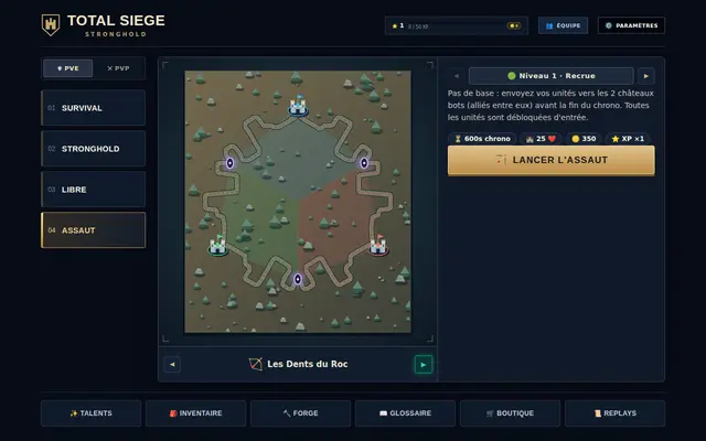 The menu: pick your mode, map and difficulty.